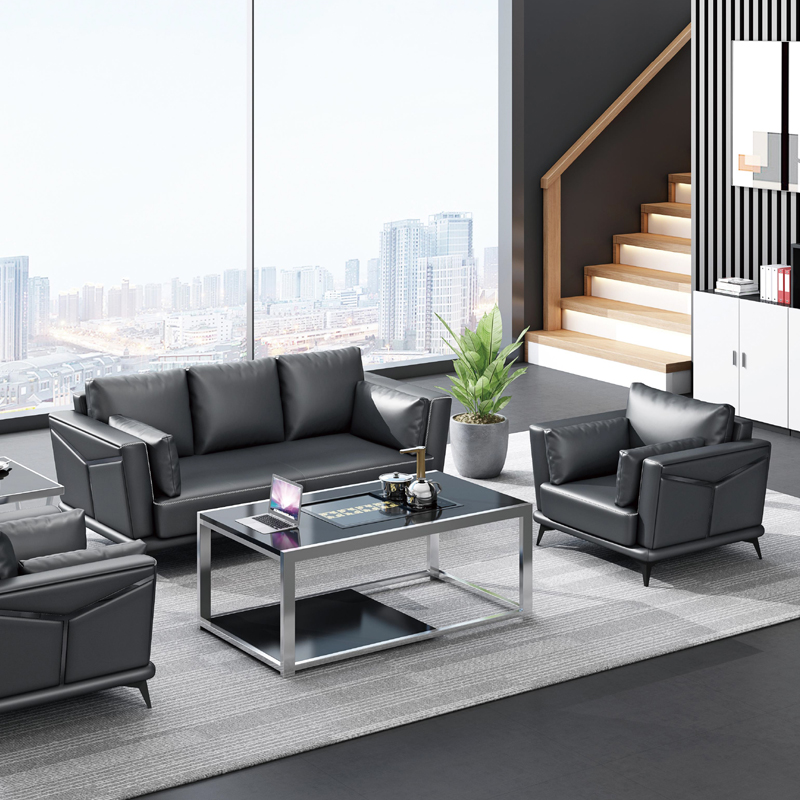 Office Furniture Group - # Zestaw mebli: czarna skórzana sofa